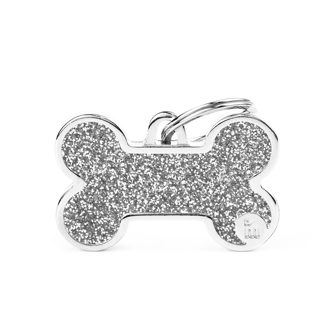 MyFamily Big Bone Glitter ID-Tag in silber