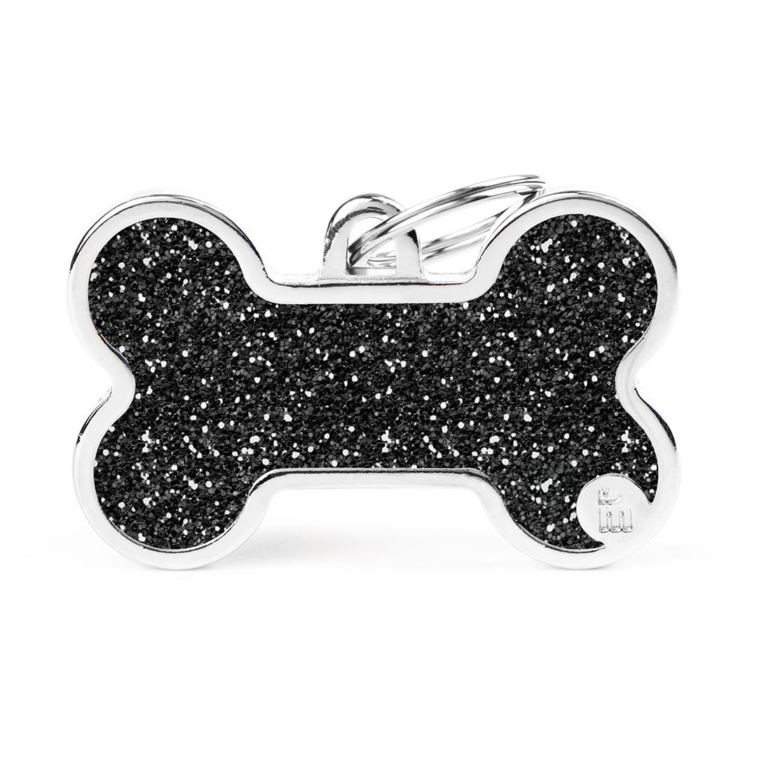 MyFamily Bone Glitter ID-Tag in schwarz